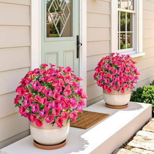 Rose Red Artificial Morning Glory Flowers for Outdoor Planters, Premium UV Resistant Silk Faux Flowers for Porch, Hanging Basket & Window Box, Summer Garden Decor, No Pot, 13.3 Inch, 8 Bundles - Image 3