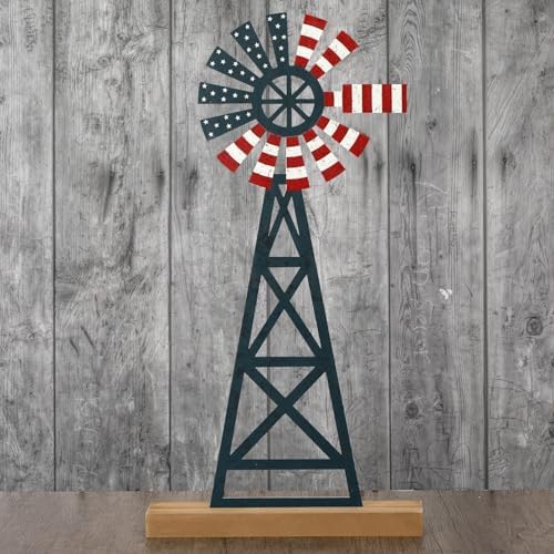 Tandefio 11.8 Inch Metal Patriotic Farmhouse Windmill Tabletop Decor by Tandefio