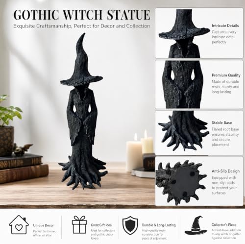 Witch Figurines and Statues, Resin Gothic Collectible Figurines, 11.8 Inch Mystic Witch Statue, Retro Modern Home Décor Accents for Desktop Tabletop Bookshelf Decor - Image 6