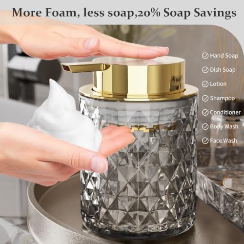 Glass Bathroom Accessories Set 5Pcs Crystal Black, Foaming Soap Dispenser, Soap Dish, Cup, Acrylic Toothbrush Holder with Tray Organizer, Cotton Swab Jar, Bathroom Counter Set Sink Decor - Image 4