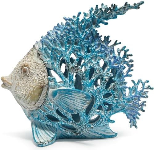 Hodao Sea Coral Fish Figurines Decoration Summer Beach Coastal Decor Coral Reef Angelfish Home Office Desk Decor Statues for Tabletop Shelf Bathroom Decoration Ornament Gifts for Mom (Blue) by Hodao