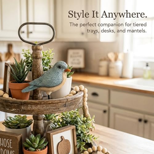 The Bridge Collection Rustic Blue Bird Figurine - Standing Songbird Decor - Image 2