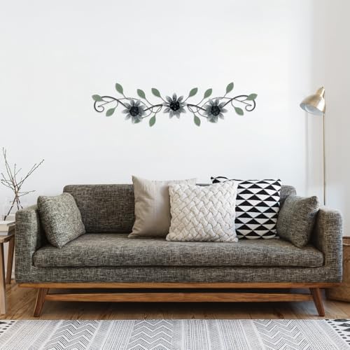 KHJCXS Metal Wall Art Modern Minimalist Metal Flowers Indoor Decor Horizontal Wall Art Iron Artwork,for Over Door,Bedroom,Living Room,Kitchen,Officel Scroll Decor(Black) - Image 5