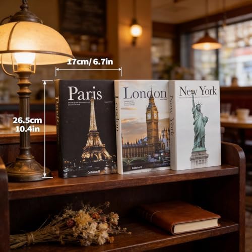 3 PCS Faux Decorative Books for Home Decor-Coffee Table Books Decor-Aesthetic Fake/Faux Books for Decoration,libros Decoration for Coffee Table, Shelf Accessories (3-Paris London New York Shipaitu) - Image 5