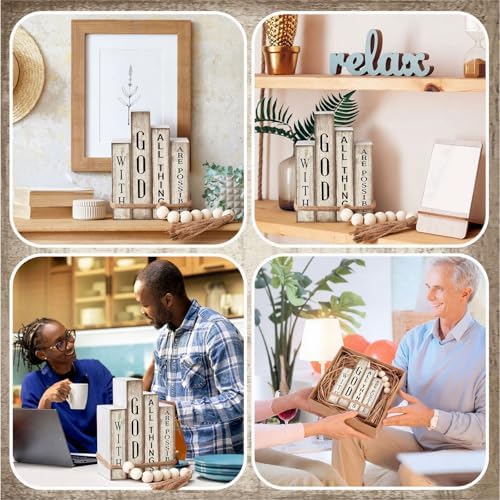 Lineshading 4 Pcs Christian Table Decor Wooden Book God All Things Possible - Image 4