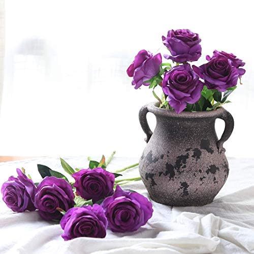 10pcs Purple Flowers Artificial Purple Rose with Stem Realistic Silk Flower - Image 4