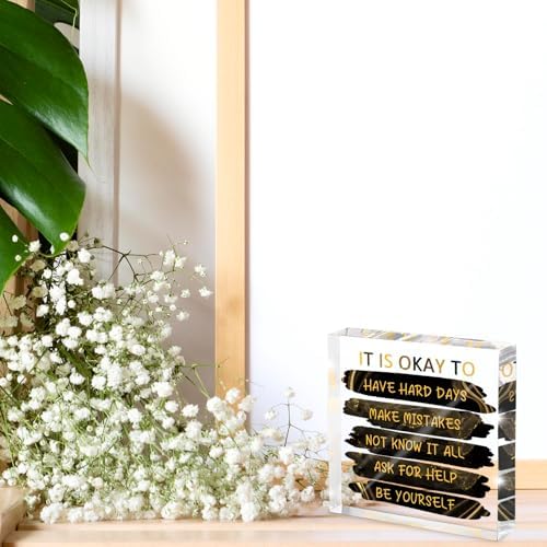 "It's Okay..." Motivational Decor, Black and Gold 4 Inch Acrylic Tabletop Sign, Inspirational Desk Accessories for Workplace Wellness, Motivational Quote for Therapy Office and Home Desk - Image 3