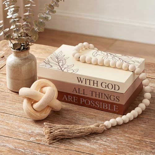 Capoda 5 Pcs Decorative Books with Wooden Knot Bead Garland, Brown, Faith - Image 6