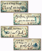 4 Pieces Sea Turtle Decor Ocean Beach Bathroom Decor With Bible Verses Wooden Christian Farmhouse Sign for Home Religious Prayer Wall Art for Living Room Office Bedroom(Turtle,10x4") by Unknown