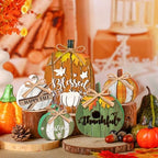 5 Pcs Fall Pumpkin Decor for Home Green Pumpkin Wooden Table Centerpiece - Image 6