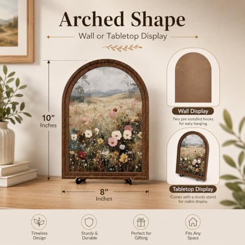 Rustic Farmhouse Tabletop Decor Sign, Arched Wooden Frame with Stand, Soft Wildflower Meadow Art for Living Room Dining Room Bedroom, Warm Gift for Friends - Image 6