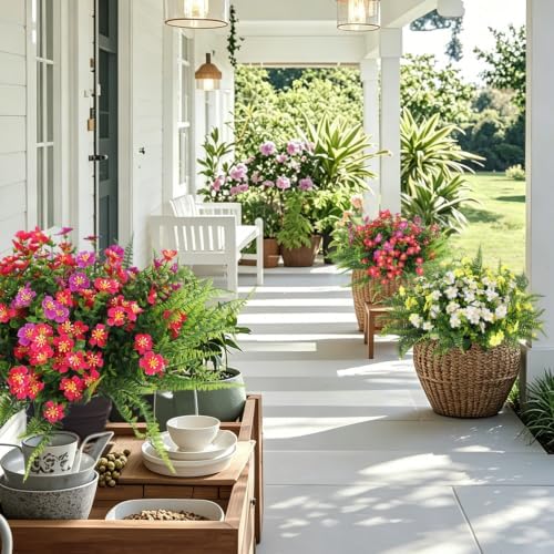 RECUTMS Artificial Flowers for Outdoors,Rose Purple Fake Flowers Plants - Image 3