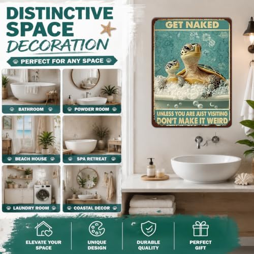Sea Turtle Funny Bathroom Quote Metal Tin Sign Wall Decor Vintage Get Naked For Home Hotel Bathroom Sign 12x16 Inch - Image 5
