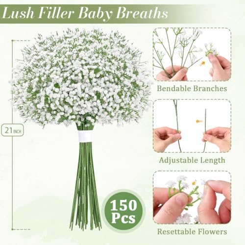 150 Baby Breath Flowers Artificial Bulk, 21" Babys Breath Artificial Flower - Image 3