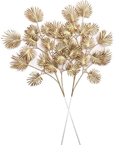 Artificial Golden Plants for Christmas Decor, Tall 30 Inch Faux Palm Leaves Plastic Fan Leaf Fake Tropical Monstera Tree for Indoor Outdoor Wedding Party Big Vase Filler DIY Decoration - Gold 2 Pack by CATTREE