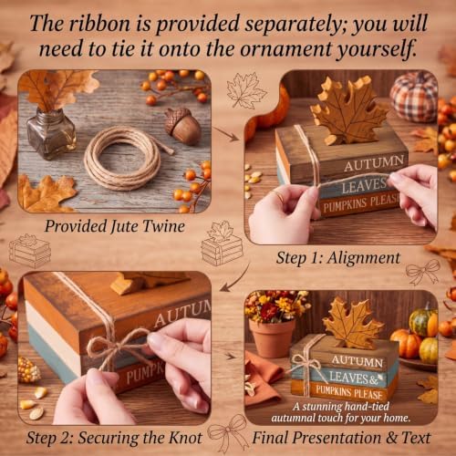 4 Pcs Fall Decorations for Home, Maple Leaf Book Stack Block Sign - Image 5