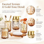 5 Piece Glass Bathroom Accessories Set, Brown & Gold Vanity Countertop Set - Image 3