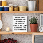 Christian Prayer Wooden Box Sign, Christian Desk Decor, Prayer Is the Most Important Conversation Religious Wood Signs for Church Home Office Desk Table Shelf Decor, 5x5 Inch - Image 2