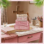 Yuntau 4 Pcs Pink Shelf Decor Wooden Blocks Farmhousetiered Tray Decor - Image 3