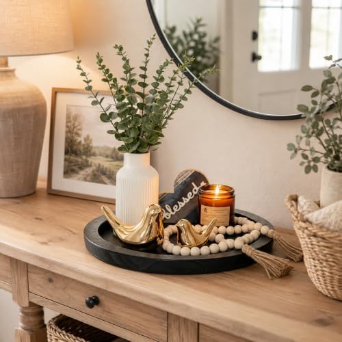 Rustic Modern Farmhouse Decor Set of 7 for Home Decor Living Room, Kitchen Counter, or Coffee Table Centerpieces Decor, Wood Round Decorative Tray Gifts for Women Men - Image 3