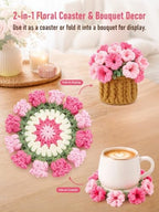 Crochet Flower Bouquet Coasters, Cotton Tulip Gift for Home Decor 4Pcs - Image 6