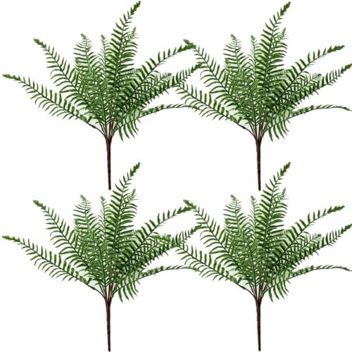 CATTREE Artificial Boston Fern Plants, Fake Ferns Shrubs Plastic Faux Greenery Bushes for Indoor Outdoor Decor Home Kitchen Table Vase Garden Verandah Porch Planter Filler Plant DIY Decorations 4 Pack by CATTREE