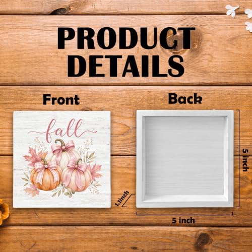 Fall Pink Bow White Orange Pumpkin Wood Box Sign Desk Decor 5X5 - Image 7