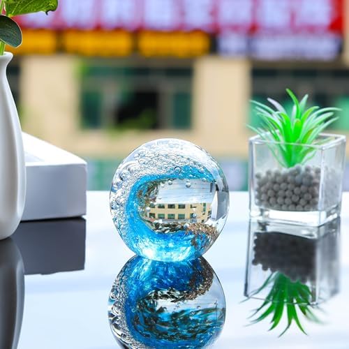 Qianwei Ocean Waves Hand Blown Glass Decor Crystal Ball Sea Figurines Gifts - Image 2