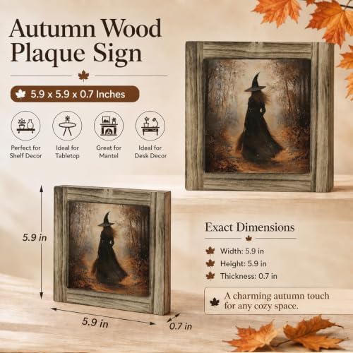 Forest Witch Wood Plaque Sign, Halloween Desk Art Sign for Desk Shelf Decor 07 - Image 2