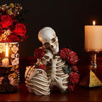 Halloween Skeleton Decor, Gothic Skeleton Couple Resin Statue with Roses - Image 6