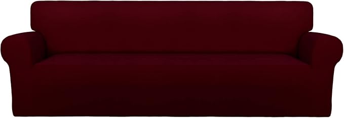 PureFit Stretch Couch Covers for Sofa 4 Seater Slipcovers Wine | 1-Piece Sofa by PureFit