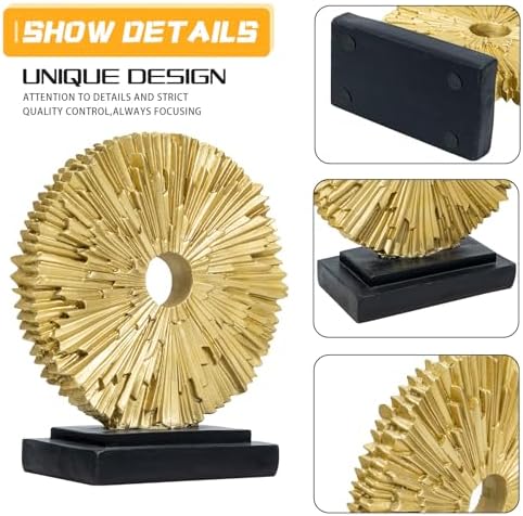 Round Statue for Home Decor, Abstract Office Desk Sculpture for Men,Gold - Image 6