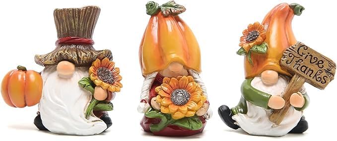 Hodao Thanksgiving Decorations Indoor - Resin Fall Gnome Figurines with Pumpkin and Sunflower, Harvest Autumn Table Decor, for Family and Friends, Holiday Thanksgiving Centerpiece by Hodao