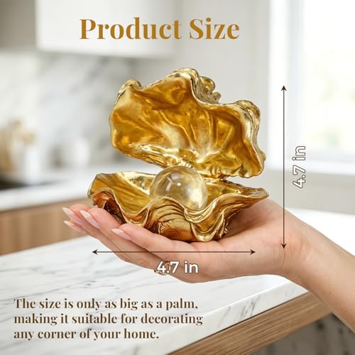 Pearl Oyster Statues Home Decor Accent Gold Decorations - Image 3