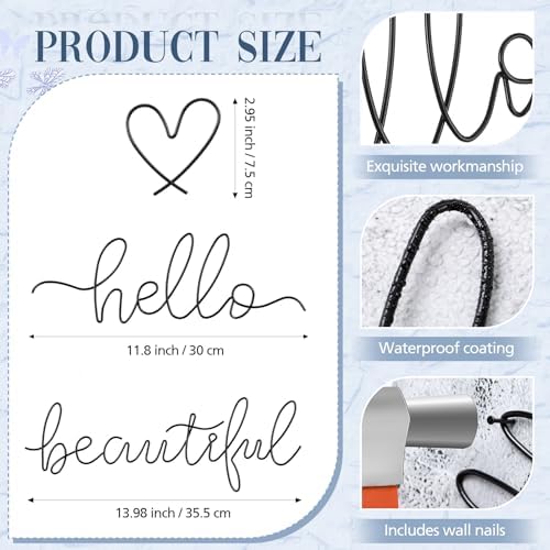 Hicarer Metal Hello Beautiful Wall Art Minimalist Wall Decor, Black - Image 2