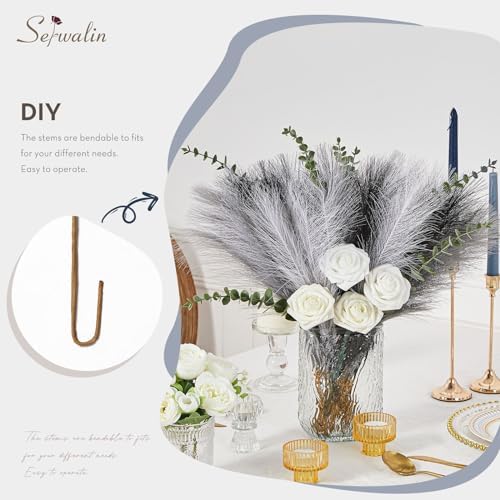 Serwalin 60PCS 17.7" Black White Gray Pampas Grass Decor for Vase Filler - Image 5