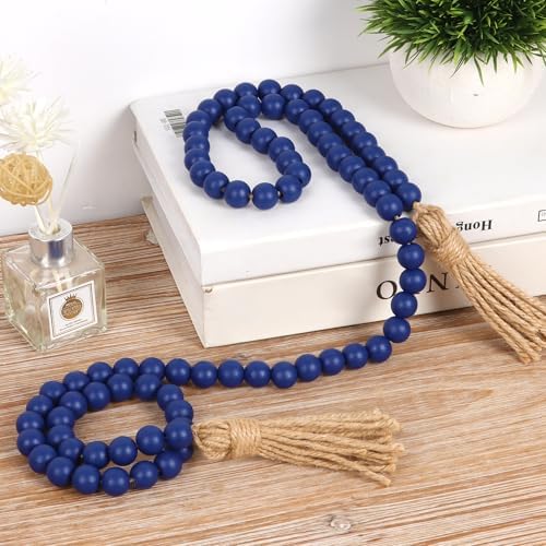 RAMIRABI 58in Wood Bead Garland, Farmhouse Rustic Country Decor, Navy Blue - Image 4