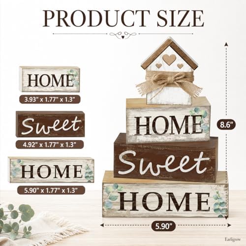 Farmhouse Tiered Tray Decor, 4pcs Home Sweet Home Table Decor - Image 3