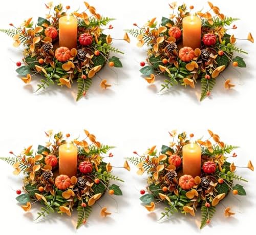 4 PCS Mini Fall Wreaths for Kitchen Cabinets Small Fall Hanging Wreath with Pumpkins Pinecones Berries Eucalyptus Thanksgiving Wreath for Front Door Window Cabinet Farmhouse Decor by Unknown