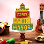 Yuntau 4 Pcs Cinco De Mayo Wood Blocks Tiered Tray Tabletop Centerpiece - Image 2