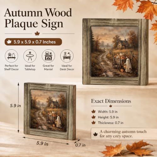Vintage Ghost Wood Plaque Sign, Rustic Halloween Mantel Decor Sign 42 - Image 2