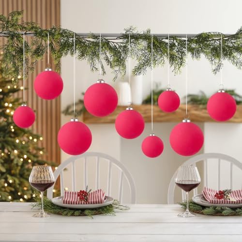 46Pcs Velvet Christmas Ball Ornaments Set - Flocked Shatterproof Christmas Tree Decorations Classic Hanging Ornaments with Rope for Xmas Wreath Holiday Home Decor (Multi-Size, Fuchsia Pink) - Image 7