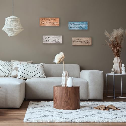 ZONWUTHY 4 Pieces Bible Verses Wall Decor Rustic Wooden Christian Signs Farmhouse Religious Decor for Home Motivational Prayer Wall Art for Living Room Office Bedroom Bathroom(Farmhouse,10x4) - Image 5