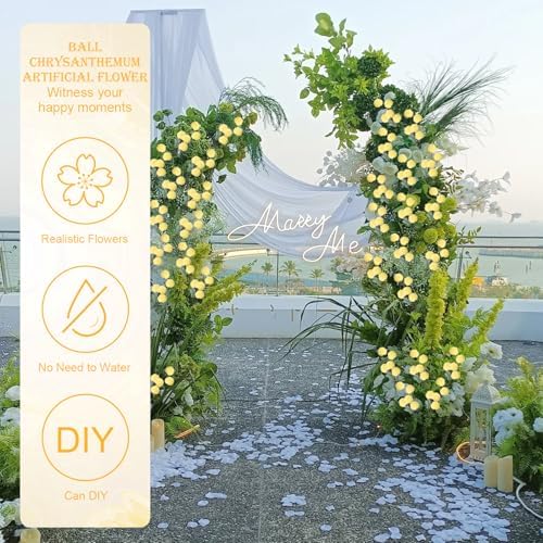 12 Pcs Artificial Mums with Long Stems 20 Inch Yellow Faux Flowers for Vase - Image 3