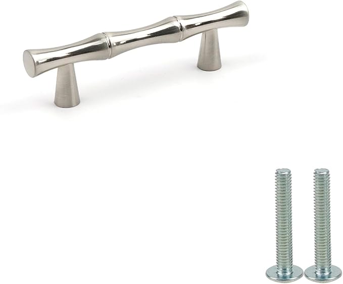 2PCS Bamboo Cabinet Handles, Zinc Alloy Silver Drawer Pull, 2.5 Inch Hole - Image 2