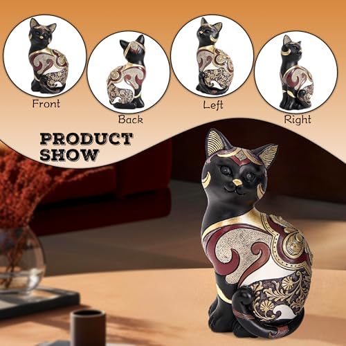 Black Cat Statue Home Decor Accent Boho Cat Figurines and Sculptures for Living Room Bedroom Shelf Office Table, Cats Art Decoration Vintage Matt Animals Gift for Cats Lovers, Woman Mom - Image 3