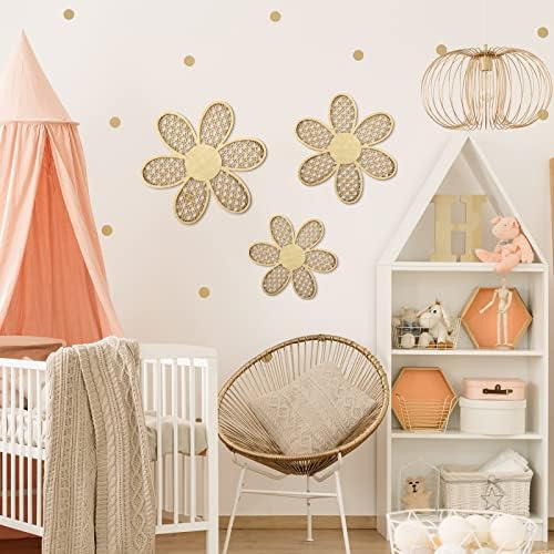 Maitys 3 Pcs Boho Daisy Flower Wall Decor Nursery Art, Wooden Color - Image 3