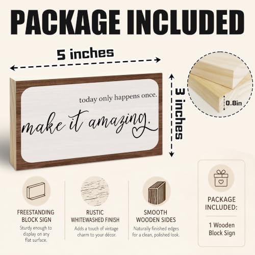 3x5 Motivational Wooden Sign, Today Only Happens Once, Make It Amazing - Image 2