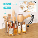 HIIMIEI Hair Tool Organizer, Acrylic Hair Dryer Holder, Bathroom Countertop Blow Dryer Stand Storage, Vanity Organizer for Accessories, Makeup, Flat Irons, Curling Irons, and Toiletries (Clear) - Image 5