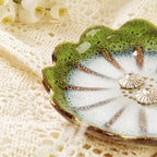 Lotus Ring Holder Dish Small Indoor Ash Tray, Ceramic Dessert Plate Trinket Jewelry Holder Organizing Necklace Earrings for Parents Friends Sister, All Jewelries Are NOT Included. Grass Green. - Image 2